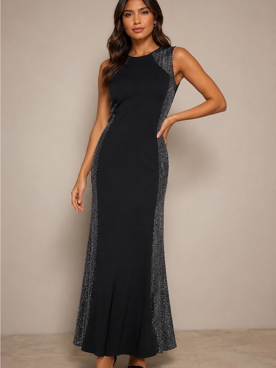 MARINA Dresses & Skirts - NWT Marina Long Side Panel ITY Combo Dress” in Black/Silver